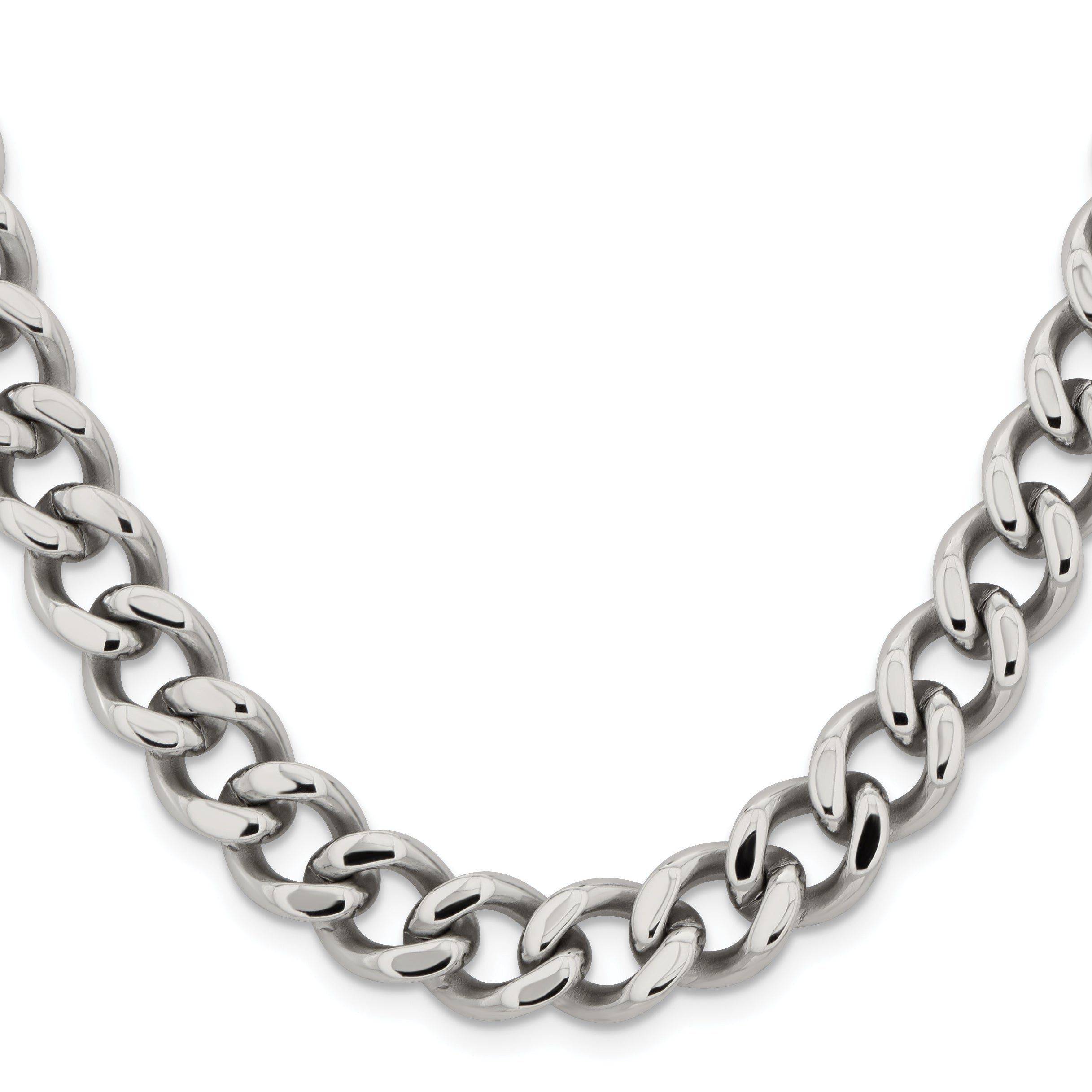 Stainless Steel Chisel Polished 11.5mm 24 Inch Curb Chain Necklace