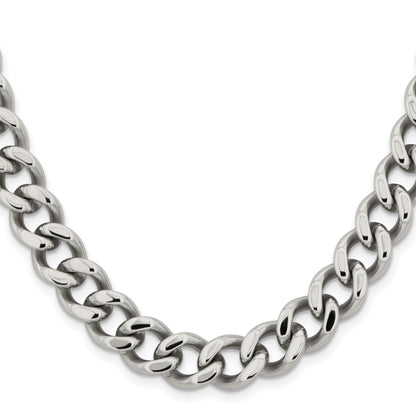 Stainless Steel Chisel Polished 11.5mm 24 Inch Curb Chain Necklace