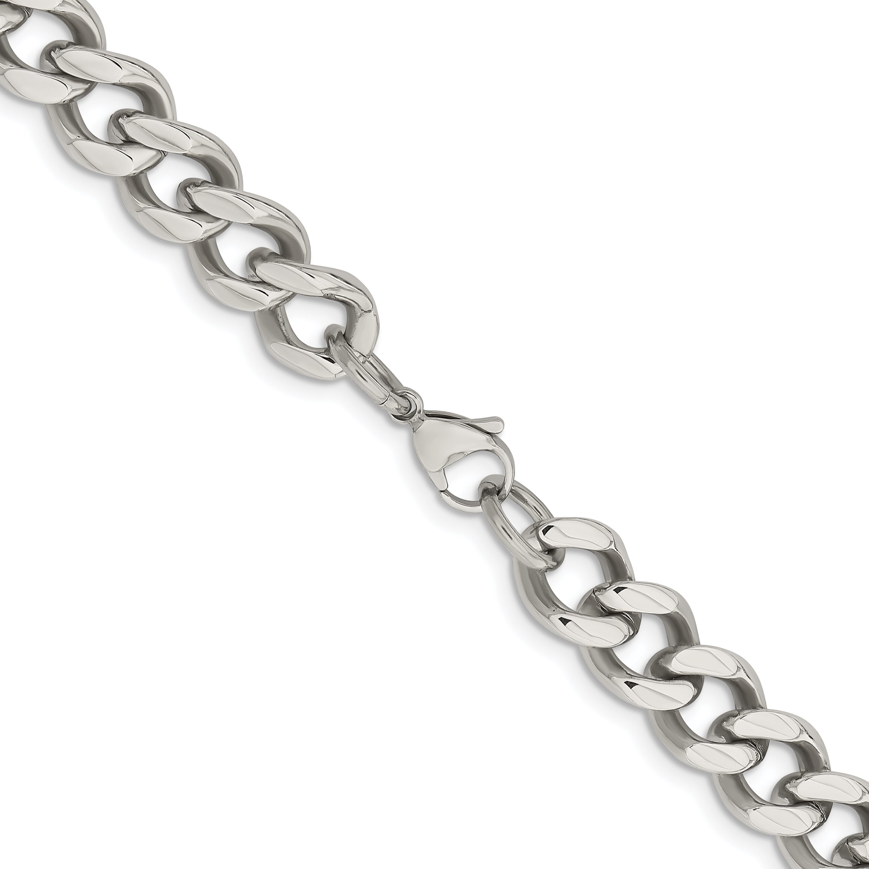Stainless Steel Chisel Polished 11.5mm 24 Inch Curb Chain Necklace