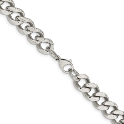 Stainless Steel Chisel Polished 11.5mm 24 Inch Curb Chain Necklace