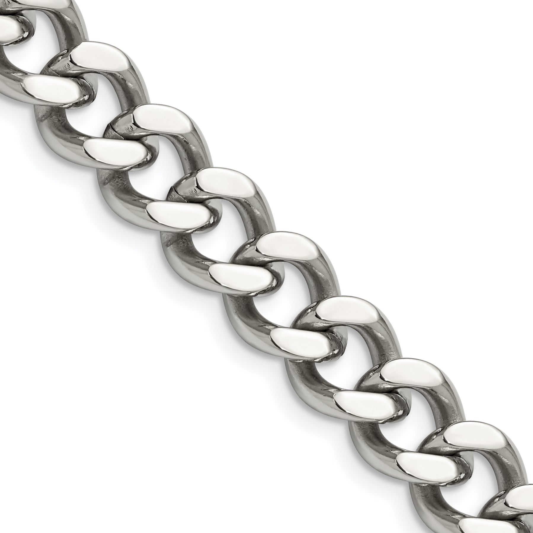 Stainless Steel Chisel Polished 11.5mm 24 Inch Curb Chain Necklace