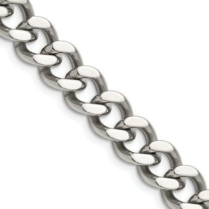 Stainless Steel Chisel Polished 11.5mm 24 Inch Curb Chain Necklace