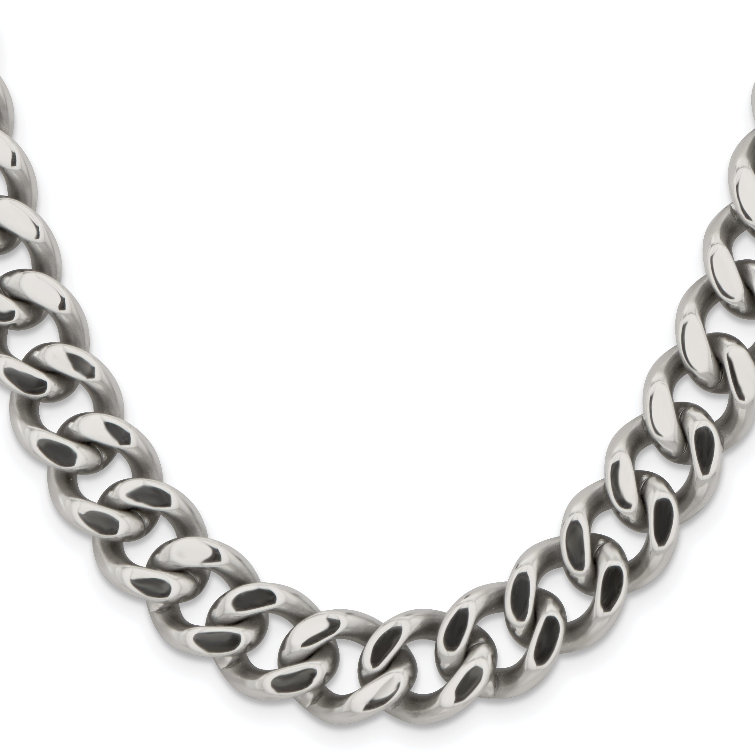 Stainless Steel Chisel Polished 13.75mm 24 Inch Curb Chain Necklace