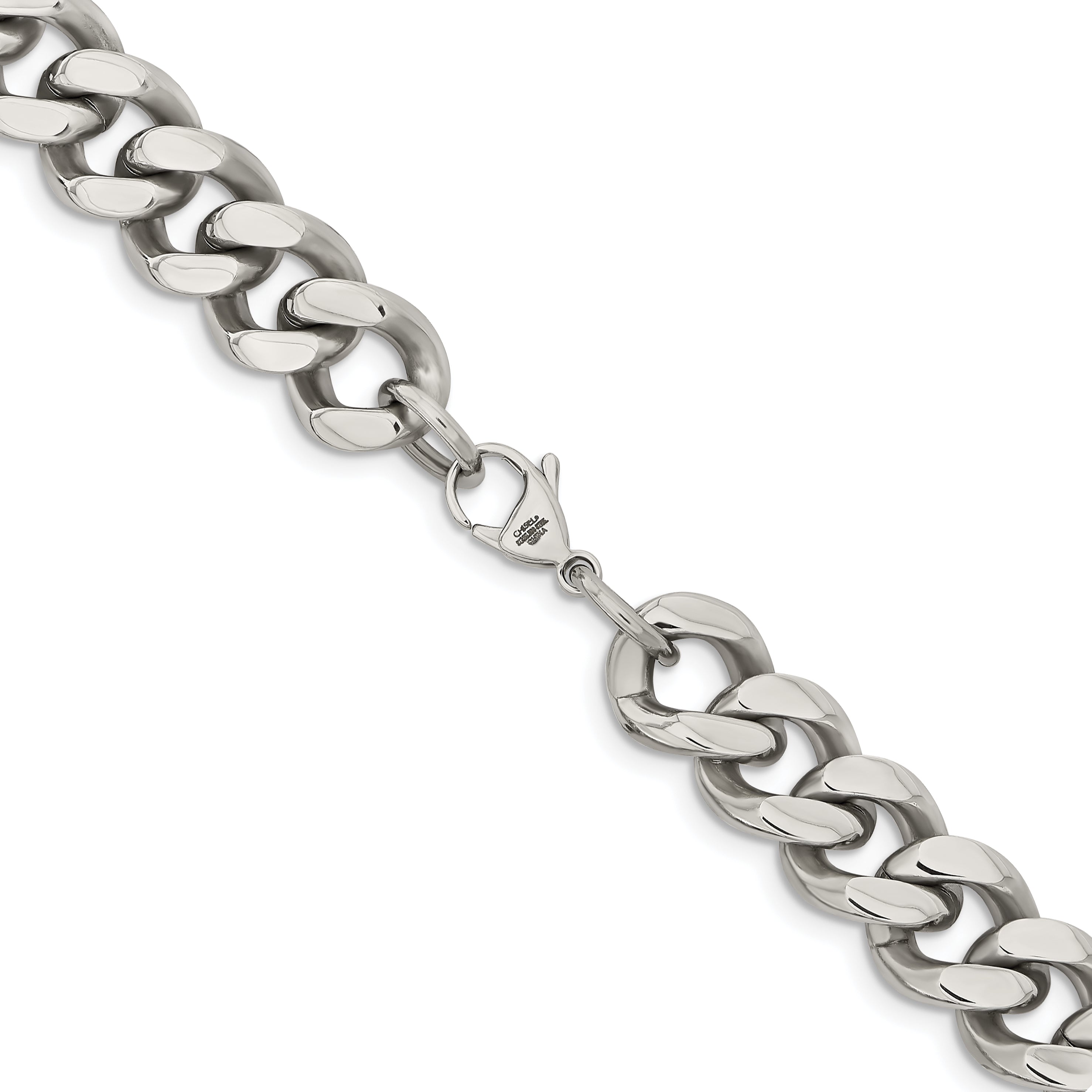 Stainless Steel Chisel Polished 13.75mm 24 Inch Curb Chain Necklace