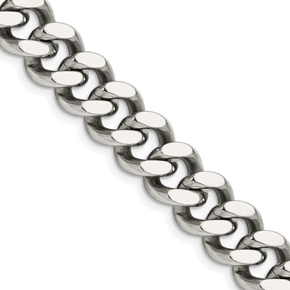Stainless Steel Chisel Polished 13.75mm 24 Inch Curb Chain Necklace