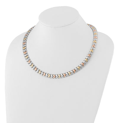 Stainless Steel Rose & Yellow Ip-Plated Polished Satin Link Necklace