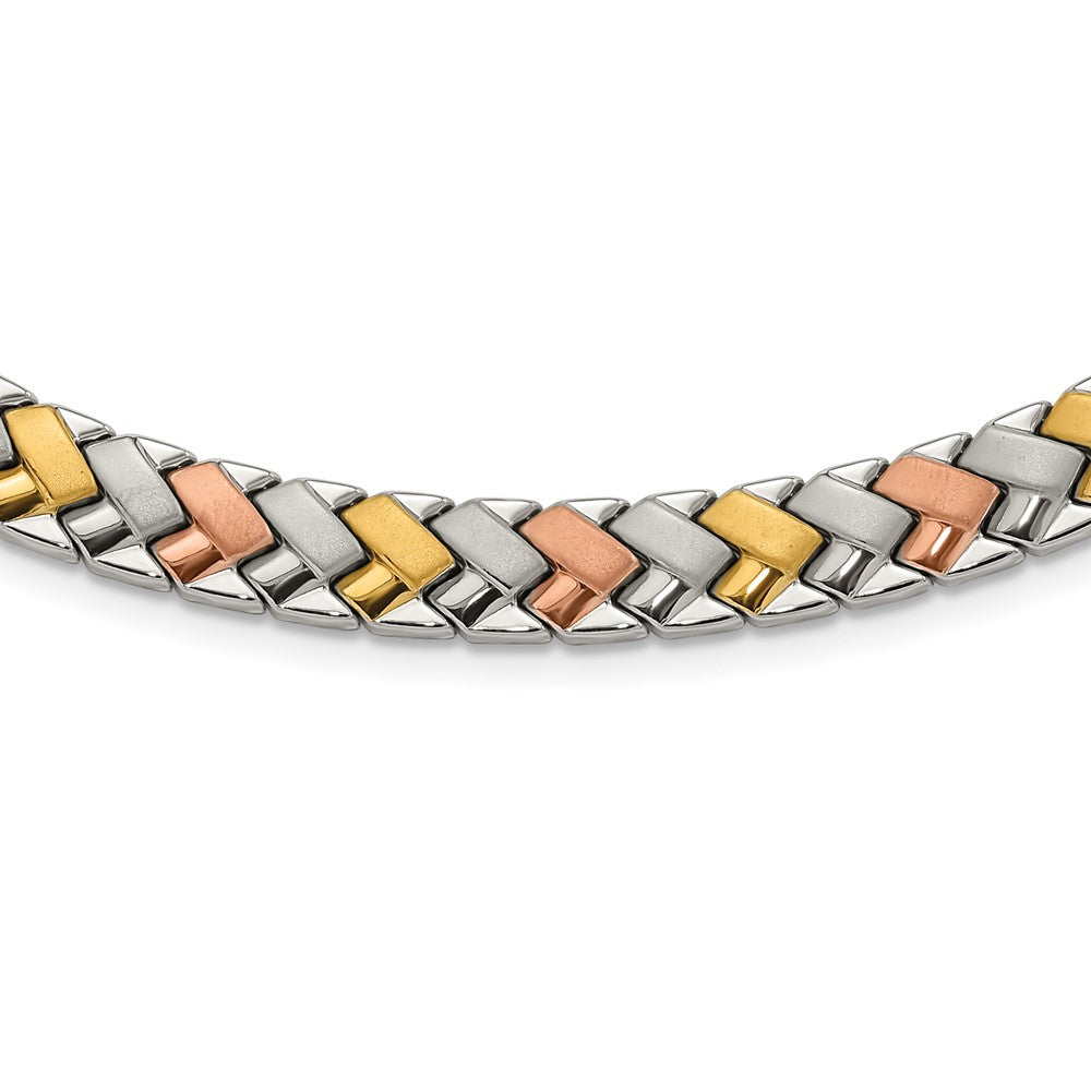 Stainless Steel Rose & Yellow Ip-Plated Polished Satin Link Necklace
