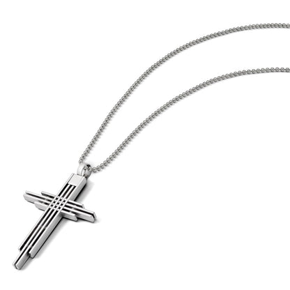 Stainless Steel Chisel Brushed And Polished Cross Pendant On A 24 Inch Ball Chain Necklace