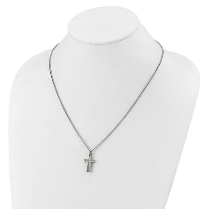 Stainless Steel Laser-Cut & Cz Crosses Pendant Necklace