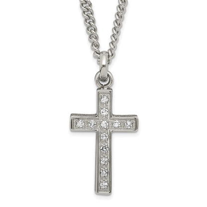 Stainless Steel Laser-Cut & Cz Crosses Pendant Necklace