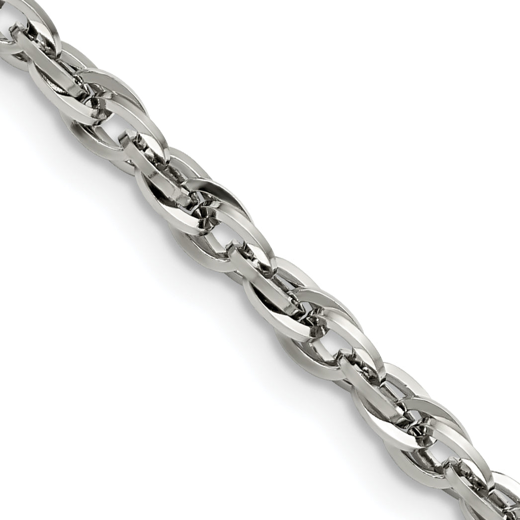 Stainless Steel Chisel Polished 4.2mm 30 Inch Fancy Twisted Link Chain