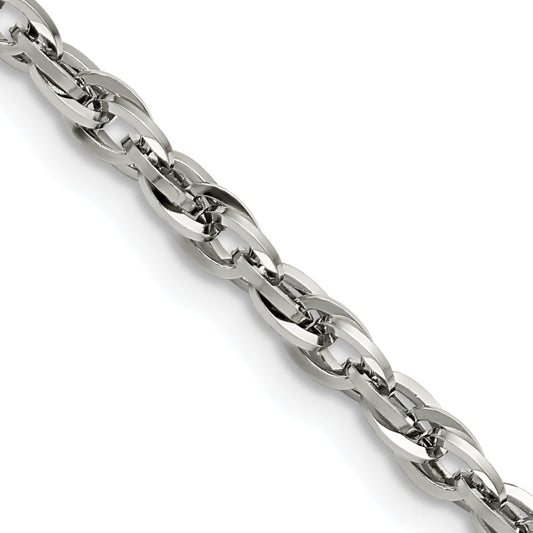 Stainless Steel Chisel Polished 4.2mm 30 Inch Fancy Twisted Link Chain