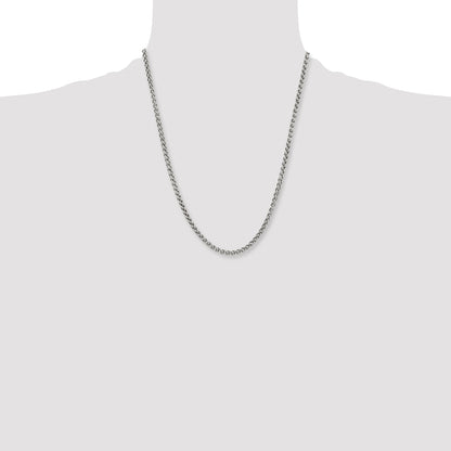 Stainless Steel Chisel Polished 4mm 22 Inch Wheat Chain