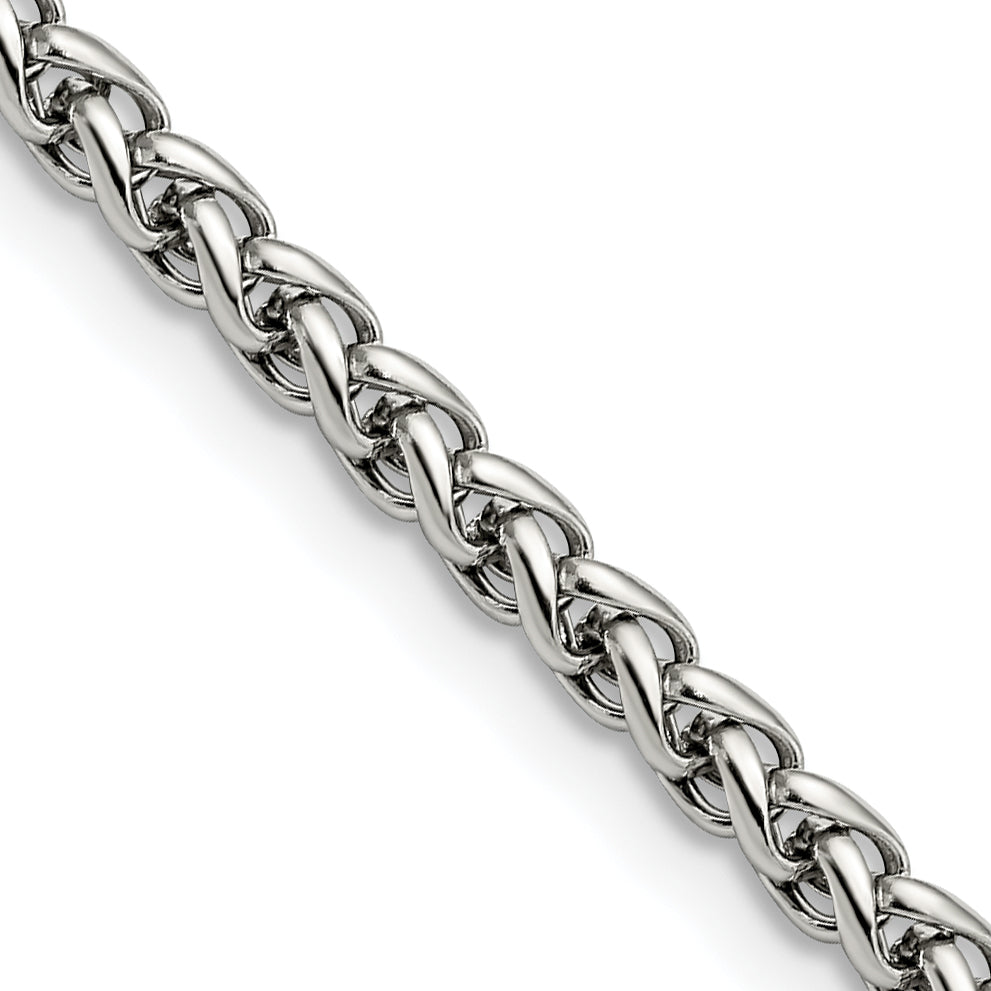Stainless Steel Chisel Polished 4mm 24 Inch Wheat Chain
