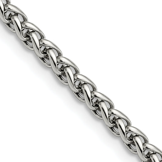 Stainless Steel Chisel Polished 4mm 24 Inch Wheat Chain
