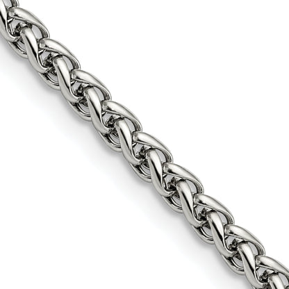 Stainless Steel Chisel Polished 4mm 22 Inch Wheat Chain