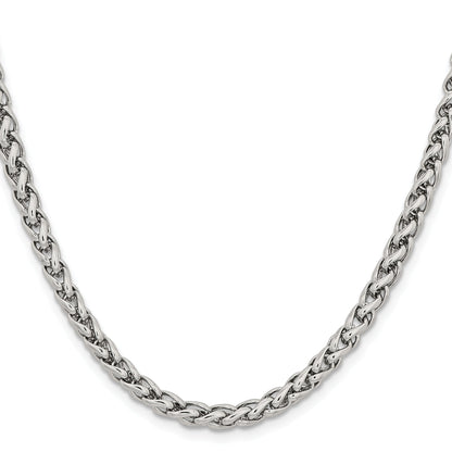 Stainless Steel Chisel Polished 5mm 24 Inch Wheat Chain