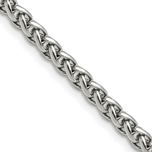Stainless Steel Chisel Polished 5mm 24 Inch Wheat Chain