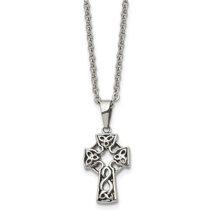Stainless Steel Chisel Antiqued And Brushed Celtic Cross Pendant On An 18 Inch Cable Chain Necklace