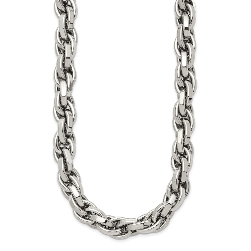 Stainless Steel Chisel Polished 24 Inch Oval Link Necklace