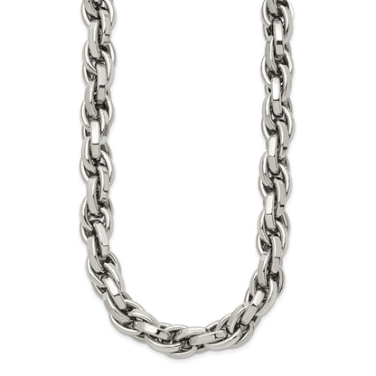 Stainless Steel Chisel Polished 24 Inch Oval Link Necklace