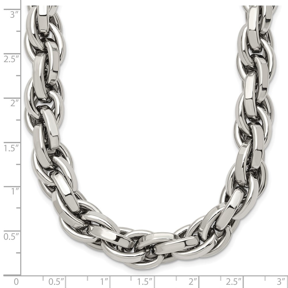 Stainless Steel Chisel Polished 24 Inch Oval Link Necklace