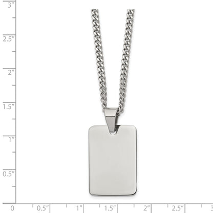 Stainless Steel Chisel Polished Rectangle Dog Tag On A 24 Inch Curb Chain Necklace