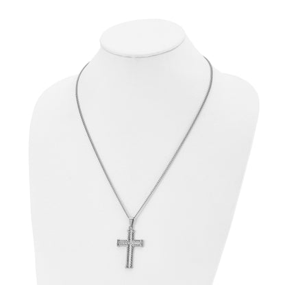 Stainless Steel Chisel Polished And Textured Cross Pendant On A 22 Inch Curb Chain Necklace