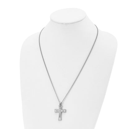 Stainless Steel Chisel Brushed And Polished Cross Pendant On A 24 Inch Cable Chain Necklace