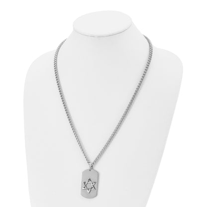 Stainless Steel Chisel Polished Star Of David Dog Tag On A 24 Inch Curb Chain Necklace