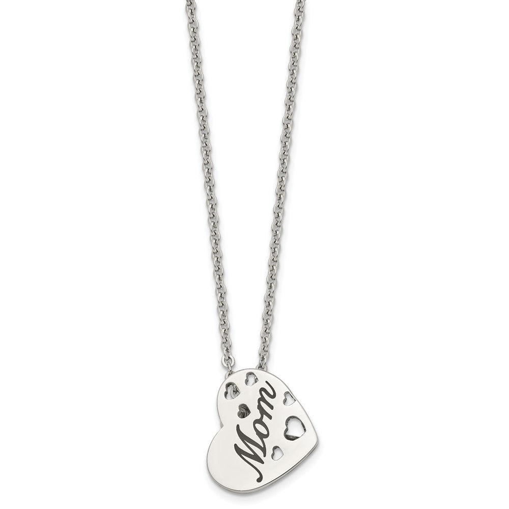 Stainless Steel Chisel Polished Enameled Mom Heart Pendant On A 20 Inch Cable Chain Necklace