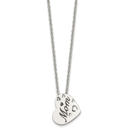 Stainless Steel Chisel Polished Enameled Mom Heart Pendant On A 20 Inch Cable Chain Necklace