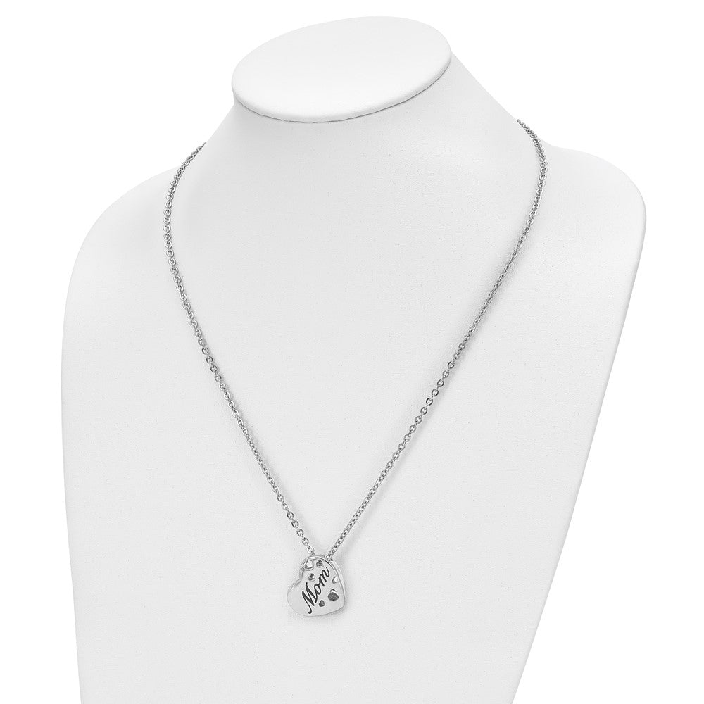 Stainless Steel Chisel Polished Enameled Mom Heart Pendant On A 20 Inch Cable Chain Necklace