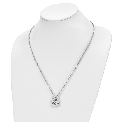 Stainless Steel Chisel Polished Enameled Mom Heart Pendant On A 20 Inch Cable Chain Necklace
