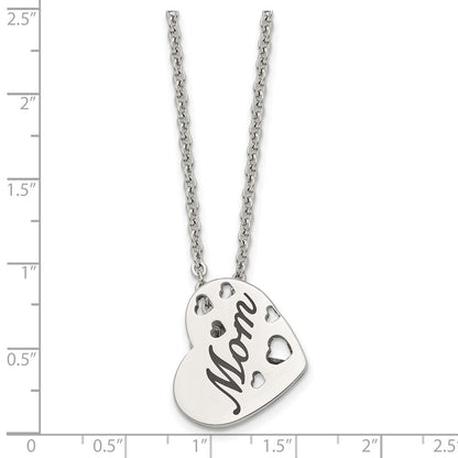 Stainless Steel Chisel Polished Enameled Mom Heart Pendant On A 20 Inch Cable Chain Necklace