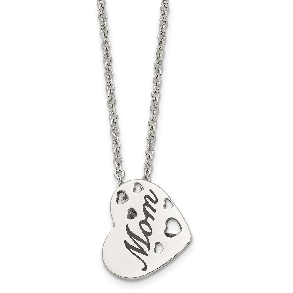 Stainless Steel Chisel Polished Enameled Mom Heart Pendant On A 20 Inch Cable Chain Necklace