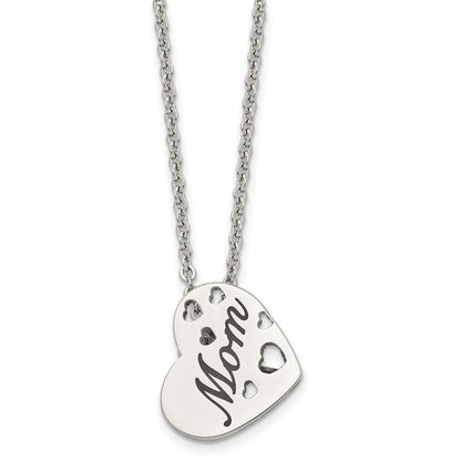 Stainless Steel Chisel Polished Enameled Mom Heart Pendant On A 20 Inch Cable Chain Necklace