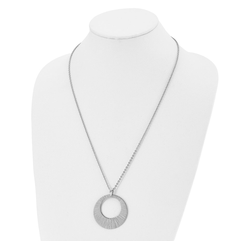 Stainless Steel Chisel Polished And Textured Circle Pendant On A 24 Inch Cable Chain Necklace