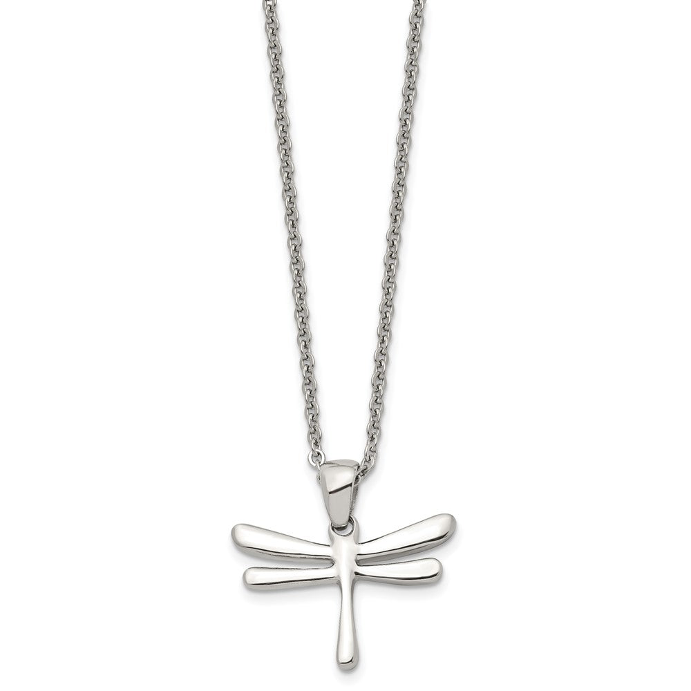 Stainless Steel Chisel Polished Dragonfly Pendant On A 20 Inch Cable Chain Necklace