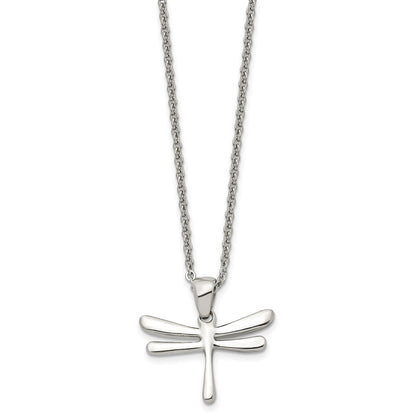 Stainless Steel Chisel Polished Dragonfly Pendant On A 20 Inch Cable Chain Necklace