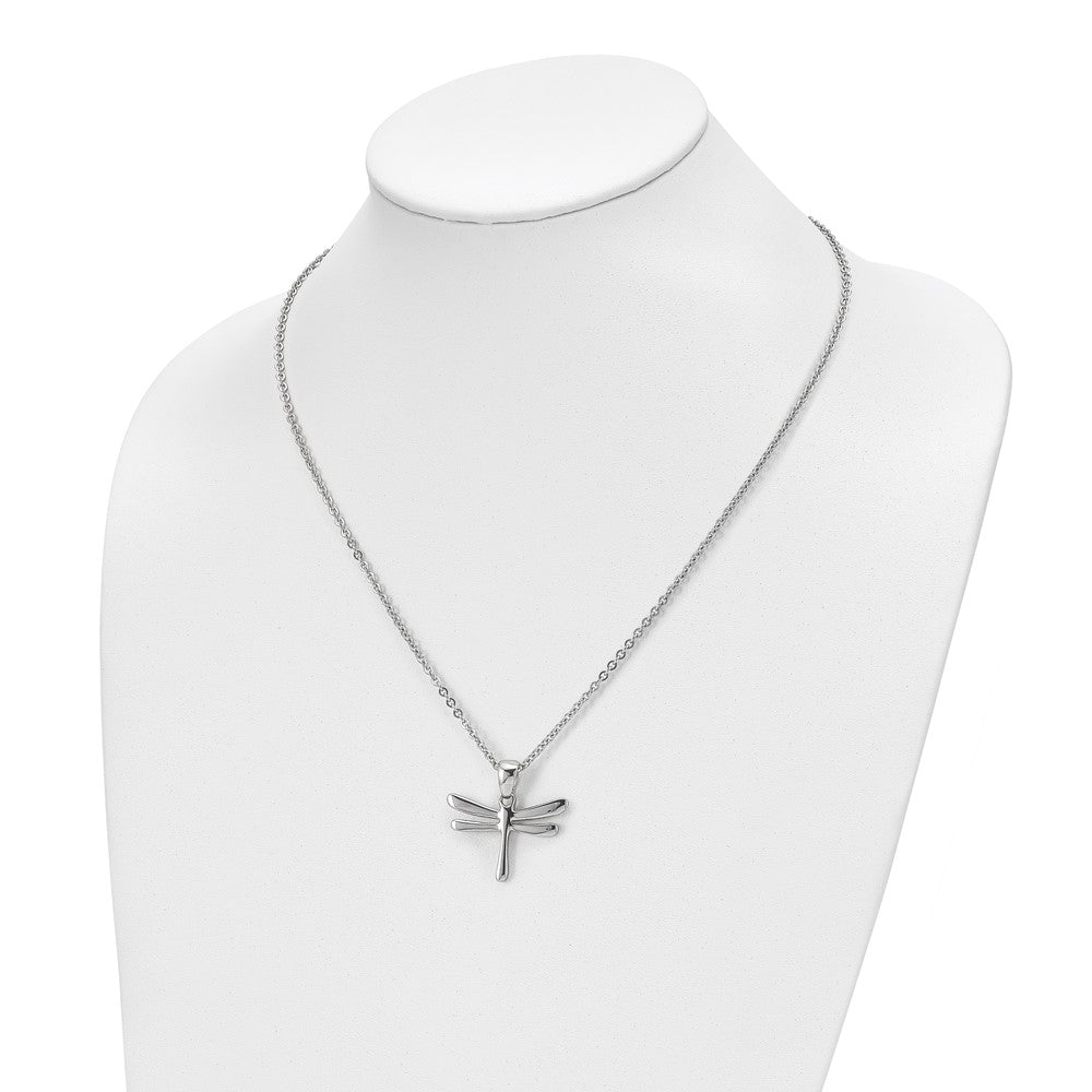 Stainless Steel Chisel Polished Dragonfly Pendant On A 20 Inch Cable Chain Necklace