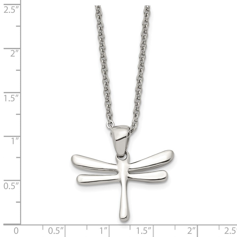 Stainless Steel Chisel Polished Dragonfly Pendant On A 20 Inch Cable Chain Necklace
