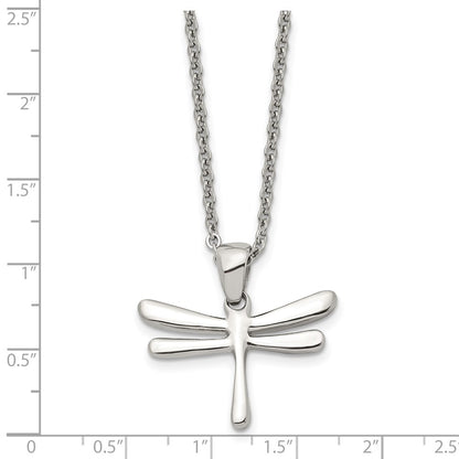 Stainless Steel Chisel Polished Dragonfly Pendant On A 20 Inch Cable Chain Necklace
