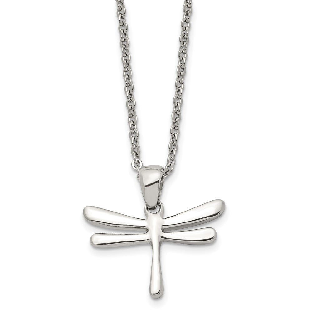 Stainless Steel Chisel Polished Dragonfly Pendant On A 20 Inch Cable Chain Necklace