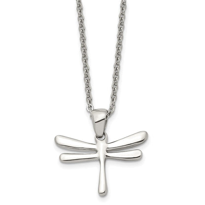 Stainless Steel Chisel Polished Dragonfly Pendant On A 20 Inch Cable Chain Necklace