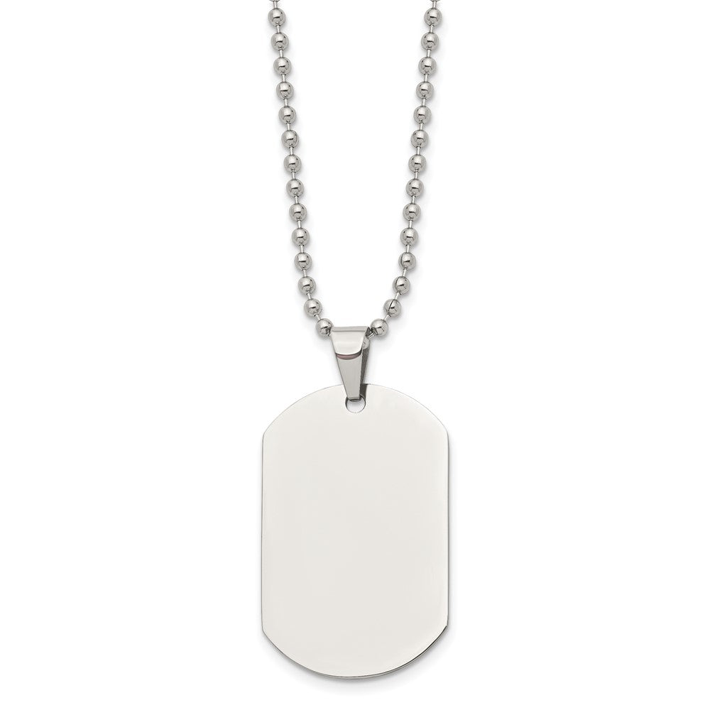 Stainless Steel Chisel Polished Dog Tag On A 24 Inch Cable Chain Necklace