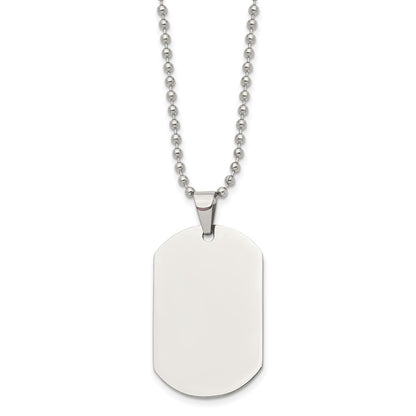 Stainless Steel Chisel Polished Dog Tag On A 24 Inch Cable Chain Necklace