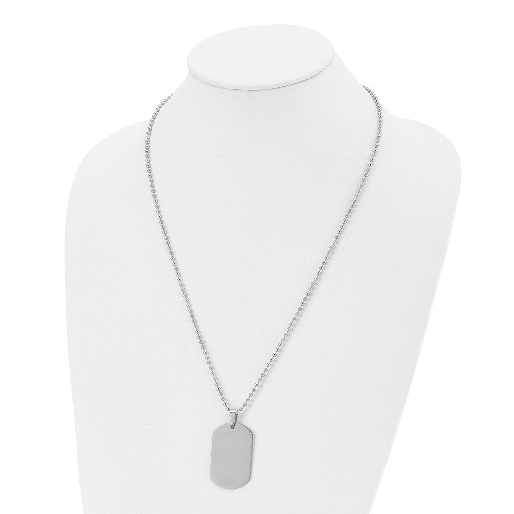 Stainless Steel Chisel Polished Dog Tag On A 24 Inch Cable Chain Necklace