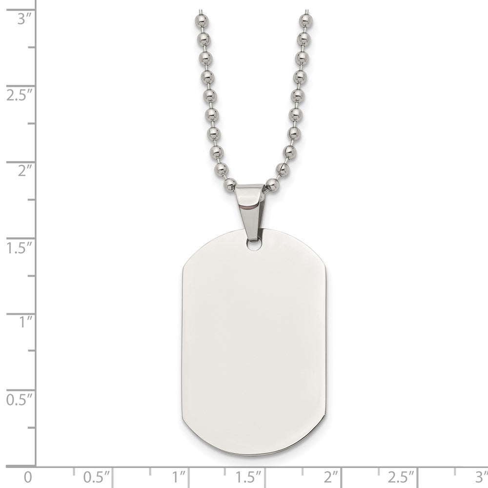 Stainless Steel Chisel Polished Dog Tag On A 24 Inch Cable Chain Necklace