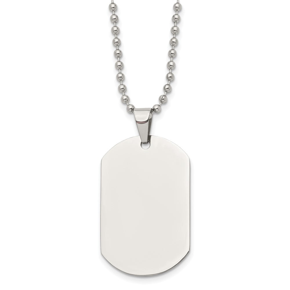Stainless Steel Chisel Polished Dog Tag On A 24 Inch Cable Chain Necklace